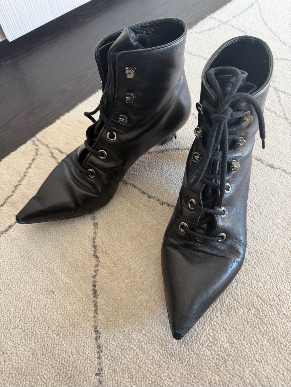 Dior Black Lace-Up Pointed Ankle Boots